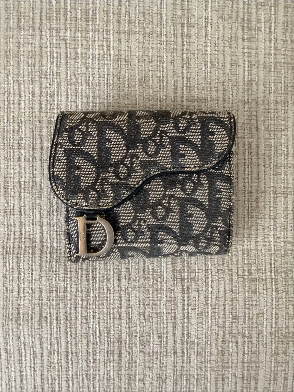 Christian Dior Oblique Small Fold Wallet in Blue Denim